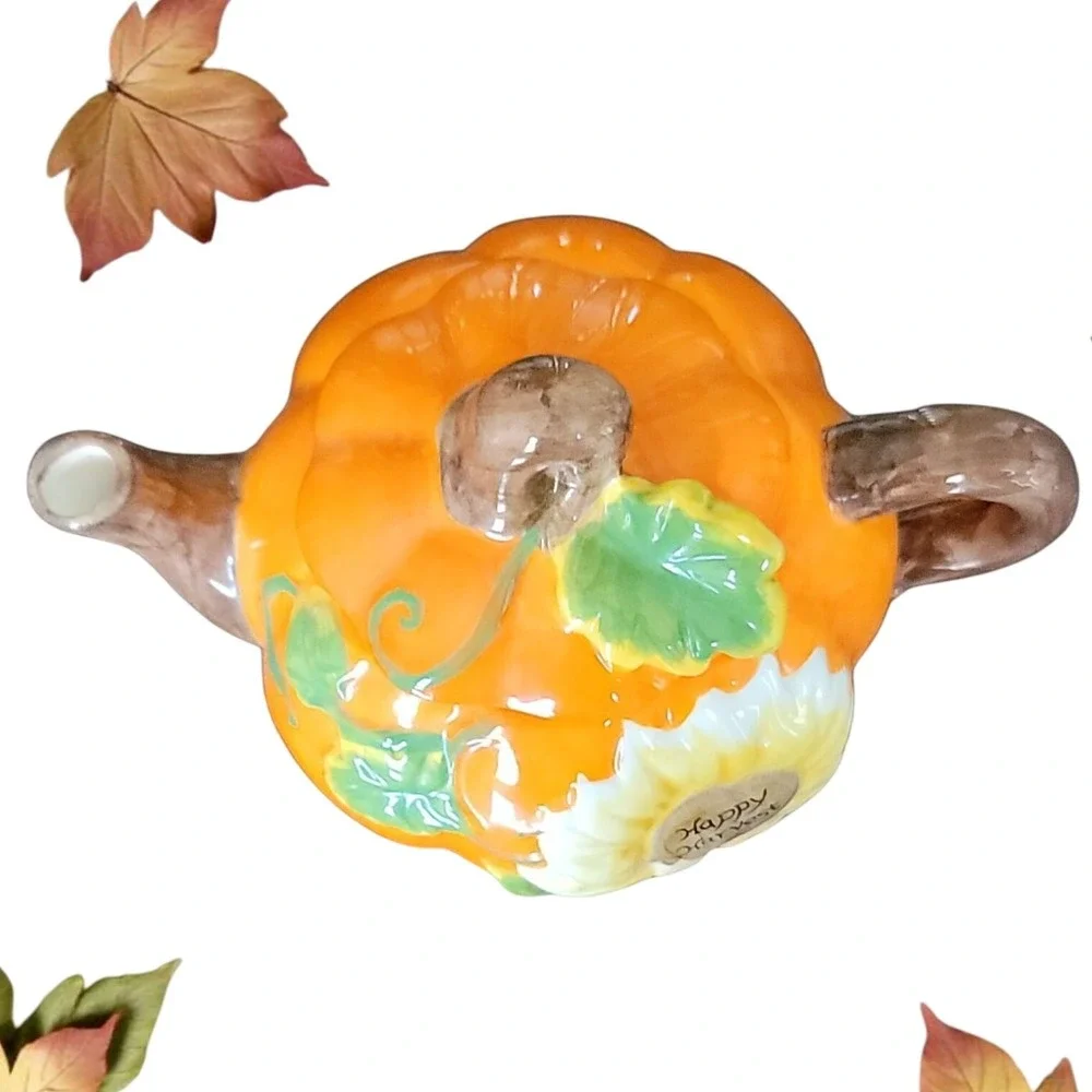 Autumn Harvest Ceramic Pumpkin Teapot w/ 2 Salt  Pepper Sets Seasonal Home Decor
